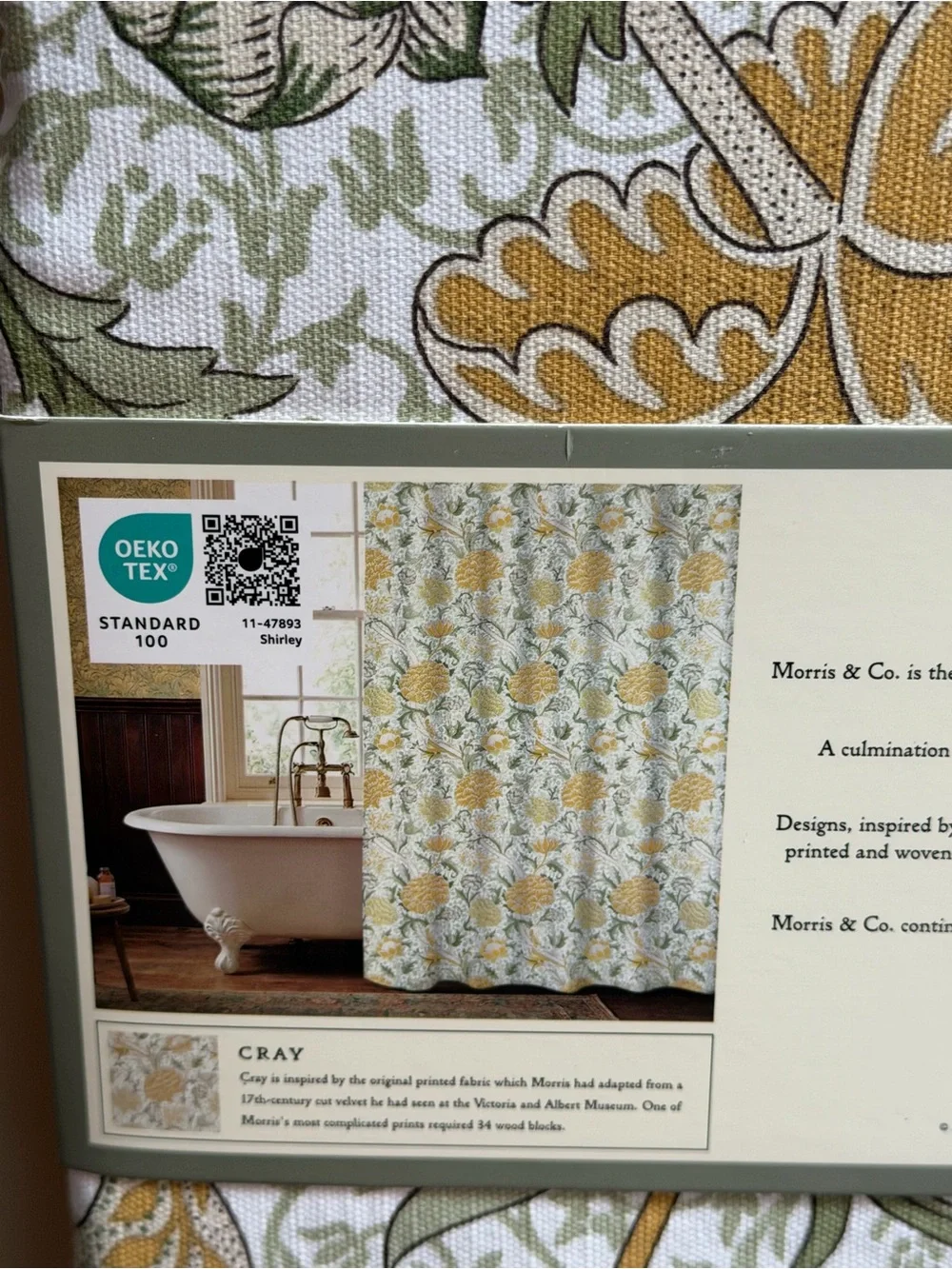 Morris & Co. NWT Cray Floral Cotton Shower Curtain Cream Brown & Green 72